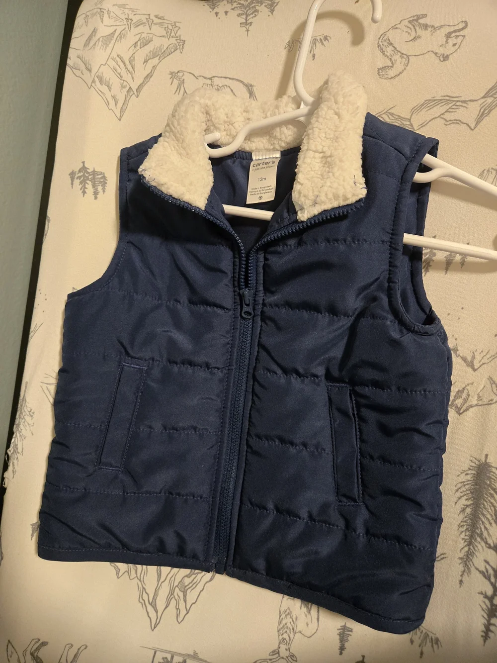 Carter's Navy Puffer Vest with Cream Sherpa Collar